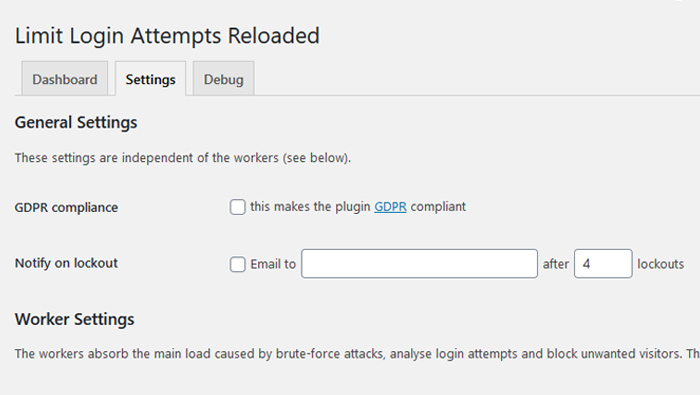 Limit Login Attempts Reloaded Settings tab