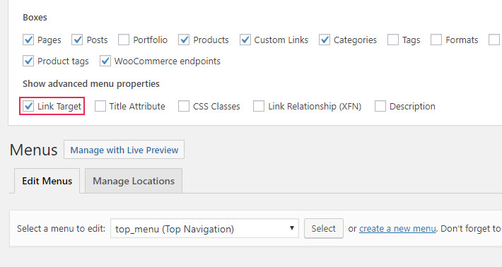 Advanced menu properties