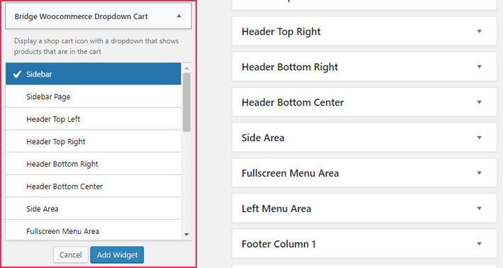 Adding widgets to a widget area