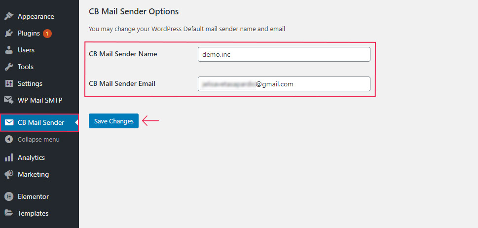 CB Change Mail Sender Settings