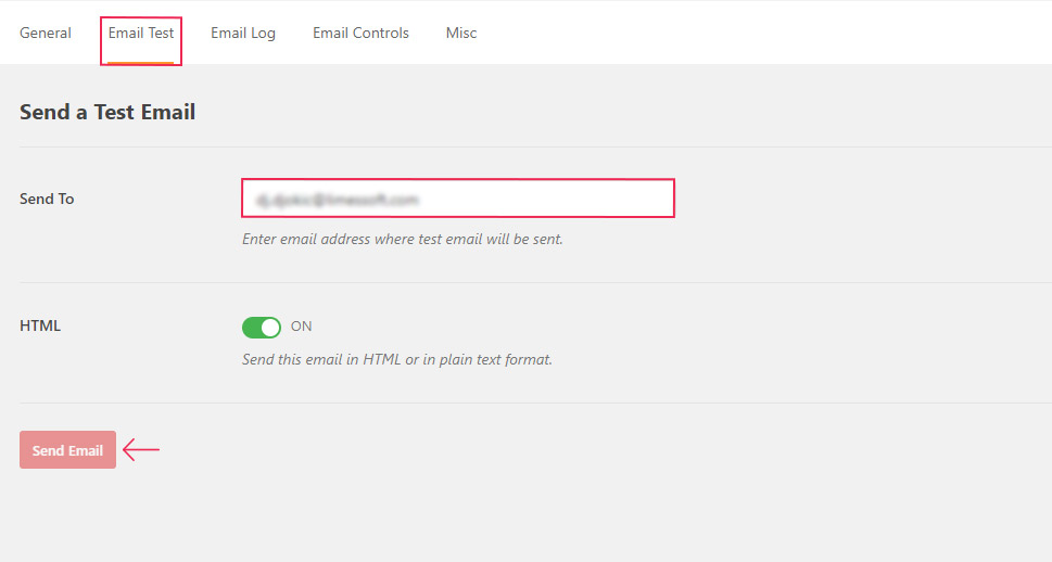 WP Mail SMTP Send Test Email