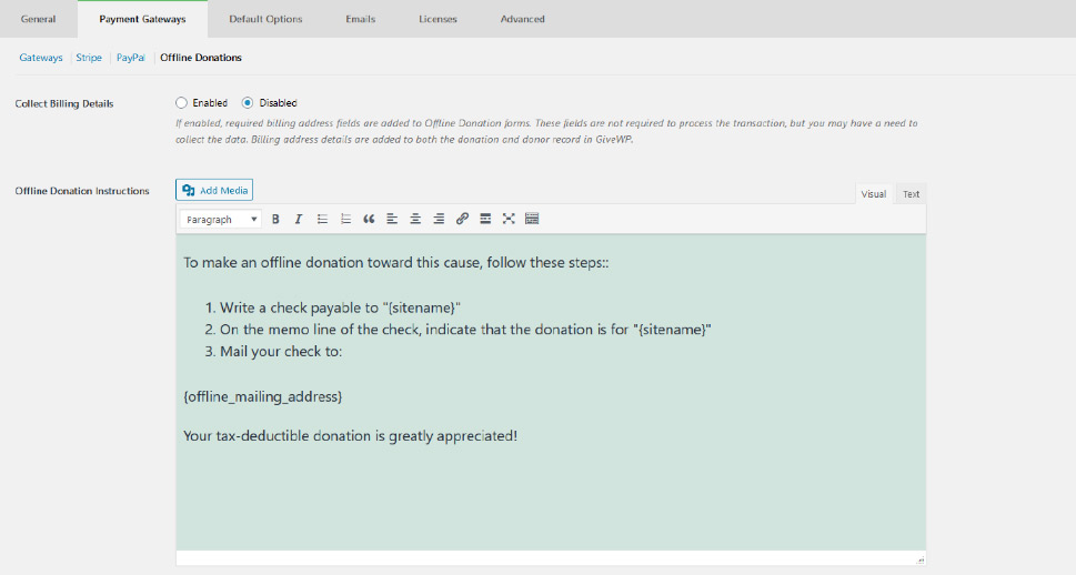 Instructions for offline donations