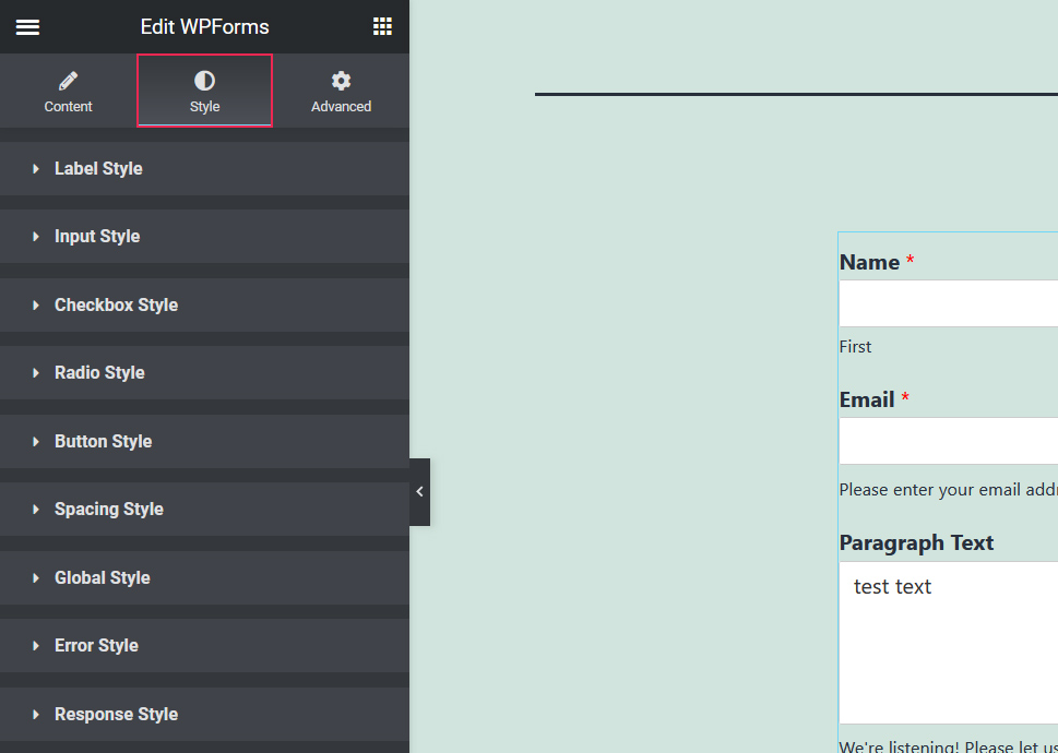 Qi WP Forms Style Tab
